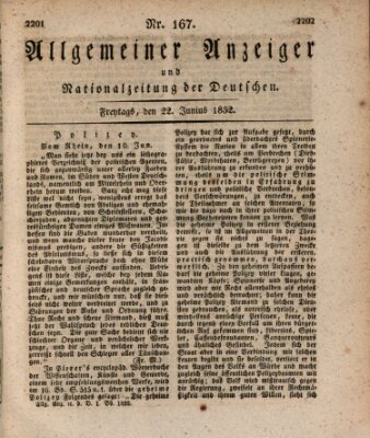 Allgemeiner Anzeiger und Nationalzeitung der Deutschen (Allgemeiner Anzeiger der Deutschen) Freitag 22. Juni 1832