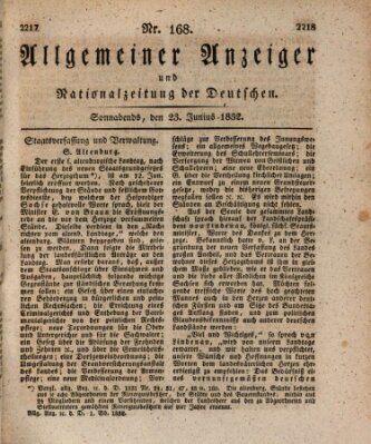 Allgemeiner Anzeiger und Nationalzeitung der Deutschen (Allgemeiner Anzeiger der Deutschen) Samstag 23. Juni 1832