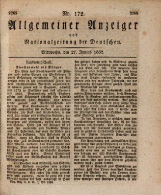 Allgemeiner Anzeiger und Nationalzeitung der Deutschen (Allgemeiner Anzeiger der Deutschen) Mittwoch 27. Juni 1832