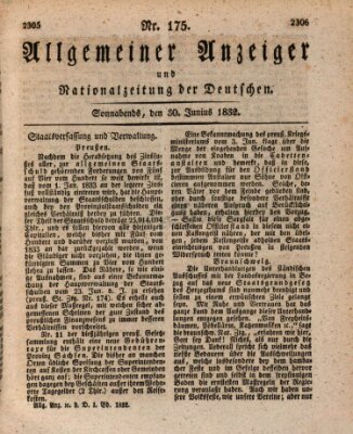 Allgemeiner Anzeiger und Nationalzeitung der Deutschen (Allgemeiner Anzeiger der Deutschen) Samstag 30. Juni 1832