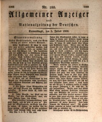 Allgemeiner Anzeiger und Nationalzeitung der Deutschen (Allgemeiner Anzeiger der Deutschen) Donnerstag 5. Juli 1832