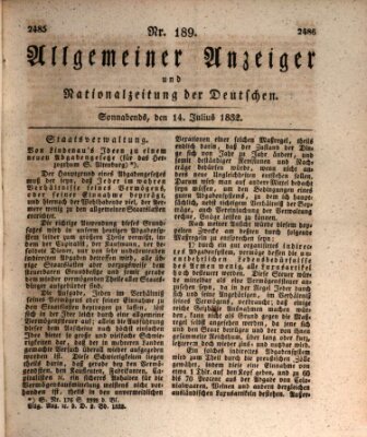 Allgemeiner Anzeiger und Nationalzeitung der Deutschen (Allgemeiner Anzeiger der Deutschen) Samstag 14. Juli 1832