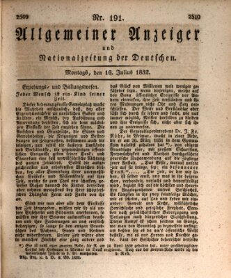 Allgemeiner Anzeiger und Nationalzeitung der Deutschen (Allgemeiner Anzeiger der Deutschen) Montag 16. Juli 1832