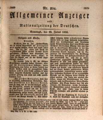 Allgemeiner Anzeiger und Nationalzeitung der Deutschen (Allgemeiner Anzeiger der Deutschen) Sonntag 29. Juli 1832