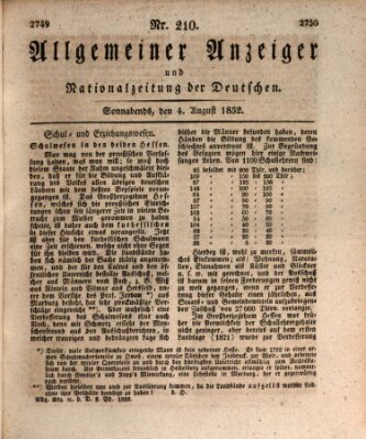 Allgemeiner Anzeiger und Nationalzeitung der Deutschen (Allgemeiner Anzeiger der Deutschen) Samstag 4. August 1832