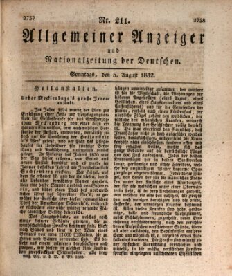 Allgemeiner Anzeiger und Nationalzeitung der Deutschen (Allgemeiner Anzeiger der Deutschen) Sonntag 5. August 1832