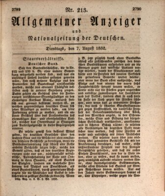 Allgemeiner Anzeiger und Nationalzeitung der Deutschen (Allgemeiner Anzeiger der Deutschen) Dienstag 7. August 1832