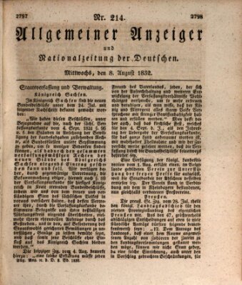 Allgemeiner Anzeiger und Nationalzeitung der Deutschen (Allgemeiner Anzeiger der Deutschen) Mittwoch 8. August 1832