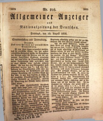 Allgemeiner Anzeiger und Nationalzeitung der Deutschen (Allgemeiner Anzeiger der Deutschen) Freitag 10. August 1832