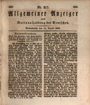 Allgemeiner Anzeiger und Nationalzeitung der Deutschen (Allgemeiner Anzeiger der Deutschen) Samstag 11. August 1832