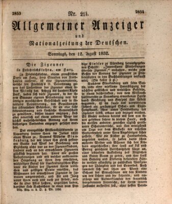 Allgemeiner Anzeiger und Nationalzeitung der Deutschen (Allgemeiner Anzeiger der Deutschen) Sonntag 12. August 1832