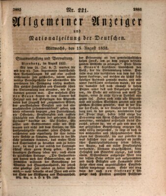 Allgemeiner Anzeiger und Nationalzeitung der Deutschen (Allgemeiner Anzeiger der Deutschen) Mittwoch 15. August 1832