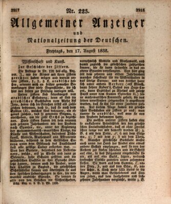 Allgemeiner Anzeiger und Nationalzeitung der Deutschen (Allgemeiner Anzeiger der Deutschen) Freitag 17. August 1832