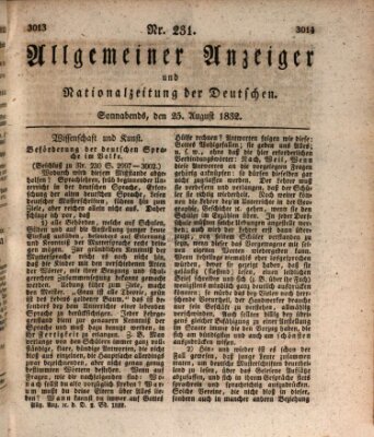Allgemeiner Anzeiger und Nationalzeitung der Deutschen (Allgemeiner Anzeiger der Deutschen) Samstag 25. August 1832