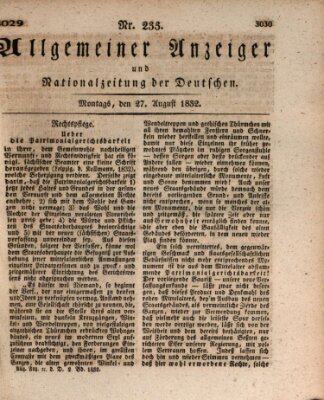 Allgemeiner Anzeiger und Nationalzeitung der Deutschen (Allgemeiner Anzeiger der Deutschen) Montag 27. August 1832