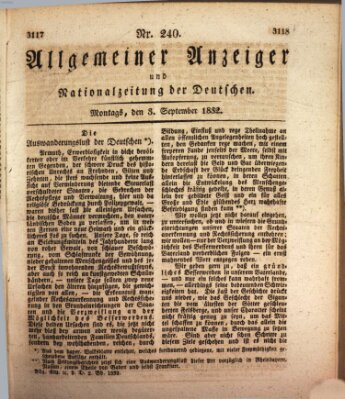 Allgemeiner Anzeiger und Nationalzeitung der Deutschen (Allgemeiner Anzeiger der Deutschen) Montag 3. September 1832