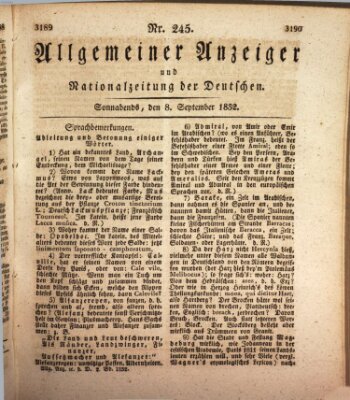 Allgemeiner Anzeiger und Nationalzeitung der Deutschen (Allgemeiner Anzeiger der Deutschen) Samstag 8. September 1832