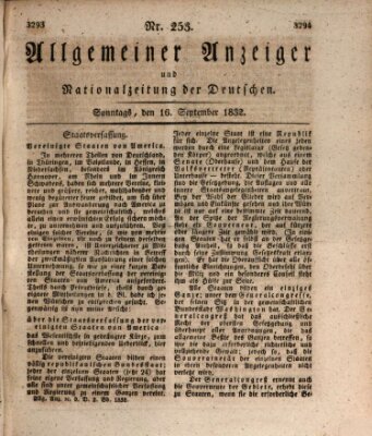 Allgemeiner Anzeiger und Nationalzeitung der Deutschen (Allgemeiner Anzeiger der Deutschen) Sonntag 16. September 1832