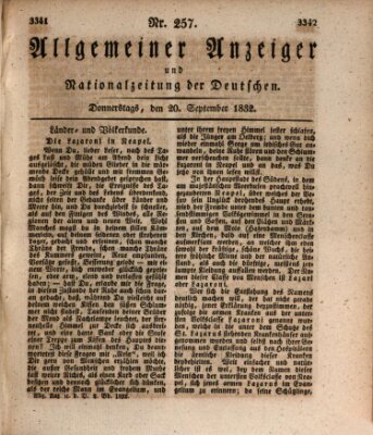 Allgemeiner Anzeiger und Nationalzeitung der Deutschen (Allgemeiner Anzeiger der Deutschen) Donnerstag 20. September 1832