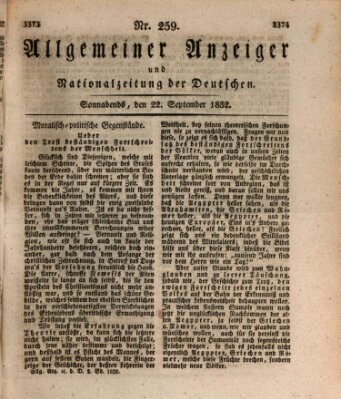 Allgemeiner Anzeiger und Nationalzeitung der Deutschen (Allgemeiner Anzeiger der Deutschen) Samstag 22. September 1832