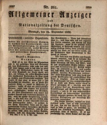 Allgemeiner Anzeiger und Nationalzeitung der Deutschen (Allgemeiner Anzeiger der Deutschen) Montag 24. September 1832