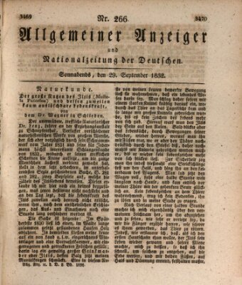 Allgemeiner Anzeiger und Nationalzeitung der Deutschen (Allgemeiner Anzeiger der Deutschen) Samstag 29. September 1832