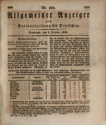 Allgemeiner Anzeiger und Nationalzeitung der Deutschen (Allgemeiner Anzeiger der Deutschen) Dienstag 2. Oktober 1832