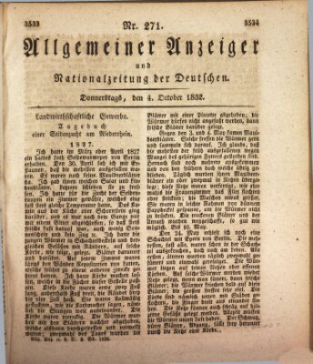 Allgemeiner Anzeiger und Nationalzeitung der Deutschen (Allgemeiner Anzeiger der Deutschen) Donnerstag 4. Oktober 1832