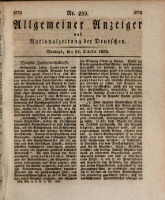 Allgemeiner Anzeiger und Nationalzeitung der Deutschen (Allgemeiner Anzeiger der Deutschen) Montag 22. Oktober 1832