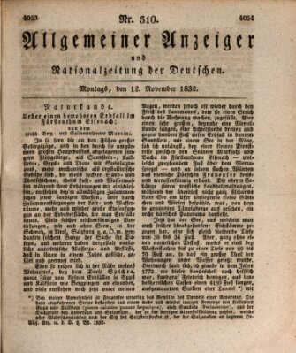 Allgemeiner Anzeiger und Nationalzeitung der Deutschen (Allgemeiner Anzeiger der Deutschen) Montag 12. November 1832