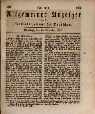 Allgemeiner Anzeiger und Nationalzeitung der Deutschen (Allgemeiner Anzeiger der Deutschen) Dienstag 13. November 1832