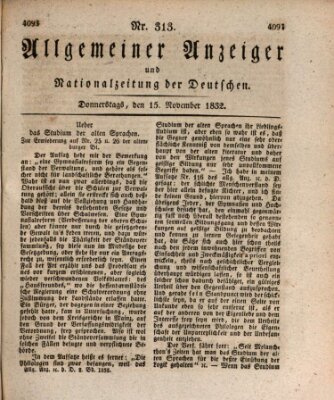 Allgemeiner Anzeiger und Nationalzeitung der Deutschen (Allgemeiner Anzeiger der Deutschen) Donnerstag 15. November 1832
