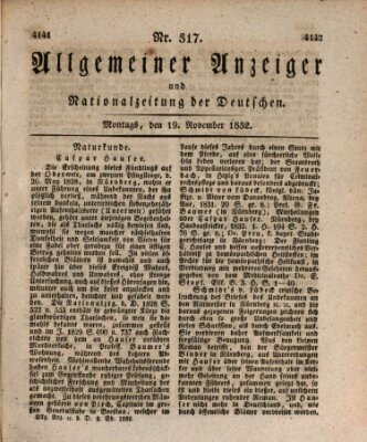 Allgemeiner Anzeiger und Nationalzeitung der Deutschen (Allgemeiner Anzeiger der Deutschen) Montag 19. November 1832