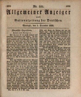 Allgemeiner Anzeiger und Nationalzeitung der Deutschen (Allgemeiner Anzeiger der Deutschen) Montag 3. Dezember 1832