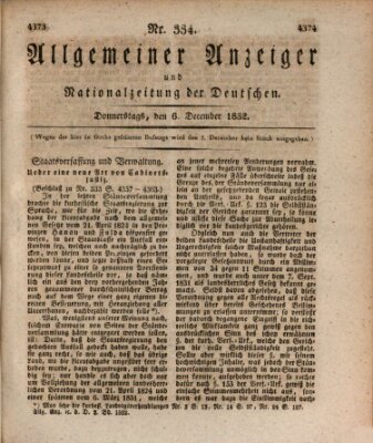 Allgemeiner Anzeiger und Nationalzeitung der Deutschen (Allgemeiner Anzeiger der Deutschen) Donnerstag 6. Dezember 1832