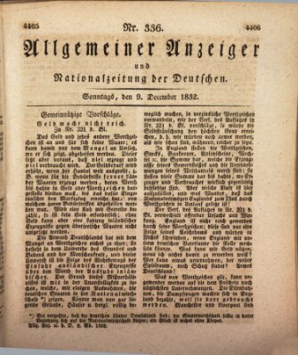 Allgemeiner Anzeiger und Nationalzeitung der Deutschen (Allgemeiner Anzeiger der Deutschen) Sonntag 9. Dezember 1832