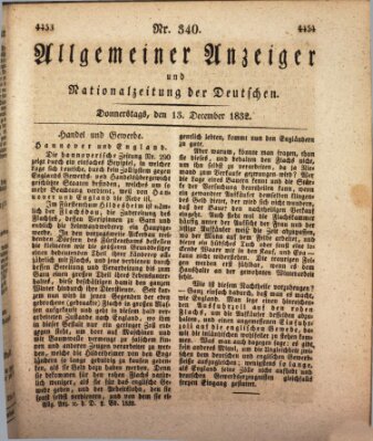 Allgemeiner Anzeiger und Nationalzeitung der Deutschen (Allgemeiner Anzeiger der Deutschen) Donnerstag 13. Dezember 1832