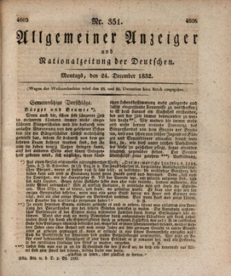 Allgemeiner Anzeiger und Nationalzeitung der Deutschen (Allgemeiner Anzeiger der Deutschen) Montag 24. Dezember 1832