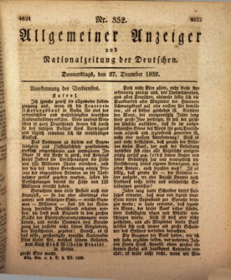 Allgemeiner Anzeiger und Nationalzeitung der Deutschen (Allgemeiner Anzeiger der Deutschen) Donnerstag 27. Dezember 1832