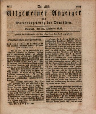 Allgemeiner Anzeiger und Nationalzeitung der Deutschen (Allgemeiner Anzeiger der Deutschen) Montag 31. Dezember 1832