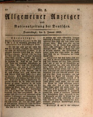 Allgemeiner Anzeiger und Nationalzeitung der Deutschen (Allgemeiner Anzeiger der Deutschen) Donnerstag 3. Januar 1833