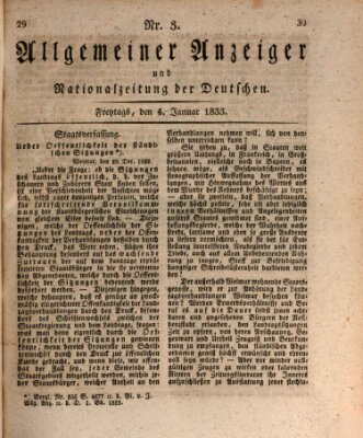 Allgemeiner Anzeiger und Nationalzeitung der Deutschen (Allgemeiner Anzeiger der Deutschen) Freitag 4. Januar 1833