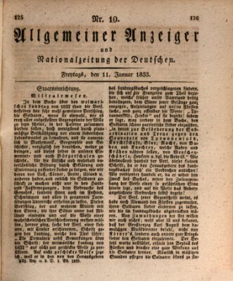 Allgemeiner Anzeiger und Nationalzeitung der Deutschen (Allgemeiner Anzeiger der Deutschen) Freitag 11. Januar 1833