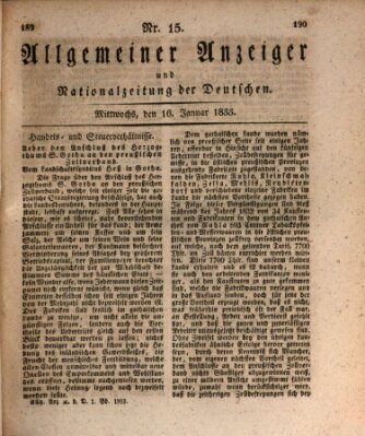 Allgemeiner Anzeiger und Nationalzeitung der Deutschen (Allgemeiner Anzeiger der Deutschen) Mittwoch 16. Januar 1833