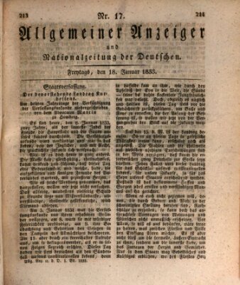 Allgemeiner Anzeiger und Nationalzeitung der Deutschen (Allgemeiner Anzeiger der Deutschen) Freitag 18. Januar 1833