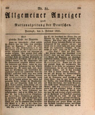 Allgemeiner Anzeiger und Nationalzeitung der Deutschen (Allgemeiner Anzeiger der Deutschen) Freitag 1. Februar 1833