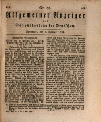 Allgemeiner Anzeiger und Nationalzeitung der Deutschen (Allgemeiner Anzeiger der Deutschen) Sonntag 3. Februar 1833