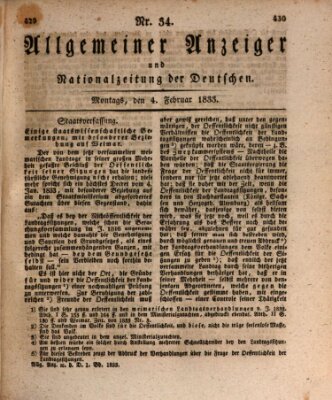 Allgemeiner Anzeiger und Nationalzeitung der Deutschen (Allgemeiner Anzeiger der Deutschen) Montag 4. Februar 1833