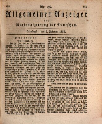 Allgemeiner Anzeiger und Nationalzeitung der Deutschen (Allgemeiner Anzeiger der Deutschen) Dienstag 5. Februar 1833