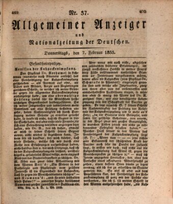 Allgemeiner Anzeiger und Nationalzeitung der Deutschen (Allgemeiner Anzeiger der Deutschen) Donnerstag 7. Februar 1833